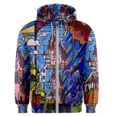 Beauty Stained Glass Castle Building Men s Zipper Hoodie by Cowasu