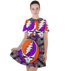 Gratefuldead Grateful Dead Pattern Short Sleeve Shoulder Cut Out Dress  by Cowasu