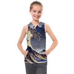 The Great Wave Off Kanagawa Japan Japanese Waves Kids  Sleeveless Hoodie by Cowasu