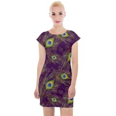 Peacock Feathers Pattern Cap Sleeve Bodycon Dress by Cowasu