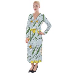 Narcissus Floral Botanical Flowers Velvet Maxi Wrap Dress by Cowasu