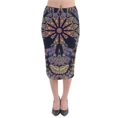 Skull Death Mosaic Artwork Stained Glass Velvet Midi Pencil Skirt by Cowasu