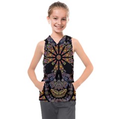 Skull Death Mosaic Artwork Stained Glass Kids  Sleeveless Hoodie by Cowasu