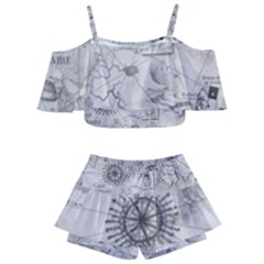 Vintage Cartography Atlas Nautical Map Kids  Off Shoulder Skirt Bikini by Cowasu