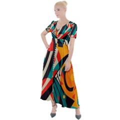 Colorful Abstract Button Up Short Sleeve Maxi Dress by Jack14