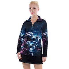 Psychedelic Astronaut Trippy Space Art Women s Long Sleeve Casual Dress by Bangk1t