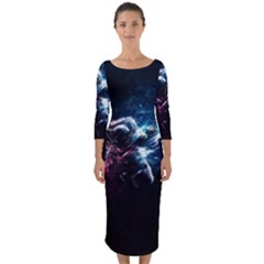 Psychedelic Astronaut Trippy Space Art Quarter Sleeve Midi Bodycon Dress by Bangk1t