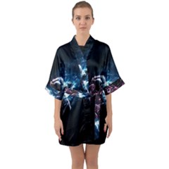 Psychedelic Astronaut Trippy Space Art Half Sleeve Satin Kimono  by Bangk1t