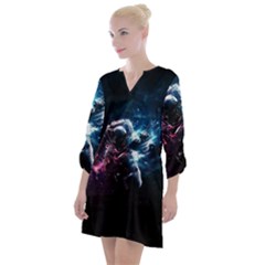 Psychedelic Astronaut Trippy Space Art Open Neck Shift Dress by Bangk1t