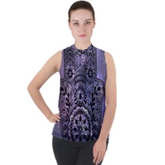 Hamsa Hand Mock Neck Chiffon Sleeveless Top by Bangk1t