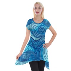 Ocean Waves Sea Abstract Pattern Water Blue Short Sleeve Side Drop Tunic by Ndabl3x