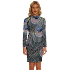 Peacock Feathers Peacock Bird Feathers Long Sleeve Shirt Collar Bodycon Dress by Ndabl3x