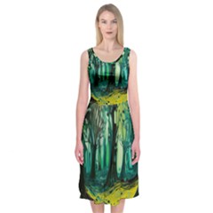 Ai Generated Trees Forest Mystical Forest Nature Art Midi Sleeveless Dress by Ndabl3x