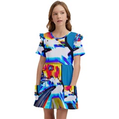 Stop Retro Abstract Stop Sign Blur Kids  Frilly Sleeves Pocket Dress by Ndabl3x