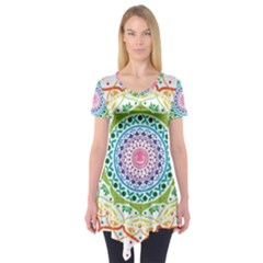 Mandala Pattern Rainbow Pride Short Sleeve Tunic  by Ndabl3x