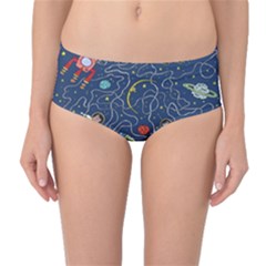 Cat Cosmos Cosmonaut Rocket Mid-waist Bikini Bottoms by Cowasu