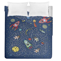 Cat Cosmos Cosmonaut Rocket Duvet Cover Double Side (queen Size) by Cowasu