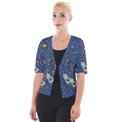 Cat Cosmos Cosmonaut Rocket Cropped Button Cardigan by Cowasu