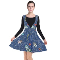 Cat Cosmos Cosmonaut Rocket Plunge Pinafore Dress by Cowasu