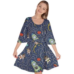 Cat Cosmos Cosmonaut Rocket Velour Kimono Dress by Cowasu