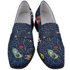 Cat Cosmos Cosmonaut Rocket Women s Chunky Heel Loafers by Cowasu