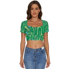 Golf Course Par Golf Course Green Short Sleeve Square Neckline Crop Top  by Cowasu