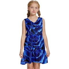 Blue Roses Flowers Plant Romance Blossom Bloom Nature Flora Petals Kids  Sleeveless Tiered Mini Dress by Cowasu