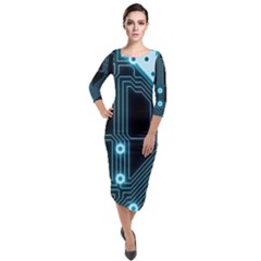 A Completely Seamless Background Design Circuitry Quarter Sleeve Midi Velour Bodycon Dress by Amaryn4rt