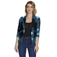 A Completely Seamless Background Design Circuitry Women s Draped Front 3/4 Sleeve Shawl Collar Jacket by Amaryn4rt