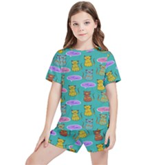 Meow Cat Pattern Kids  Tee And Sports Shorts Set by Amaryn4rt