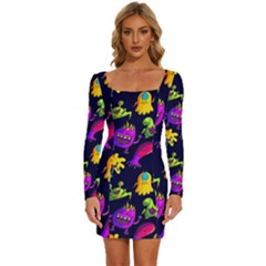 Space Patterns Long Sleeve Square Neck Bodycon Velvet Dress by Amaryn4rt