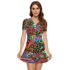 Vector Art Pattern - V-neck High Waist Chiffon Mini Dress by Amaryn4rt