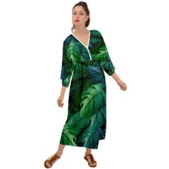 Tropical Green Leaves Background Grecian Style  Maxi Dress by Amaryn4rt