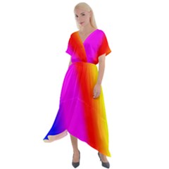 Multi Color Rainbow Background Cross Front Sharkbite Hem Maxi Dress by Amaryn4rt