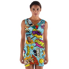 Comic Elements Colorful Seamless Pattern Wrap Front Bodycon Dress by Amaryn4rt