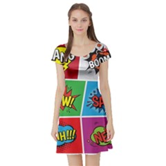 Pop Art Comic Vector Speech Cartoon Bubbles Popart Style With Humor Text Boom Bang Bubbling Expressi Short Sleeve Skater Dress by Amaryn4rt