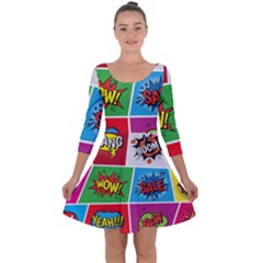 Pop Art Comic Vector Speech Cartoon Bubbles Popart Style With Humor Text Boom Bang Bubbling Expressi Quarter Sleeve Skater Dress by Amaryn4rt