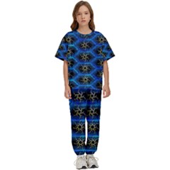 Blue Bee Hive Pattern- Kids  Tee And Pants Sports Set by Amaryn4rt