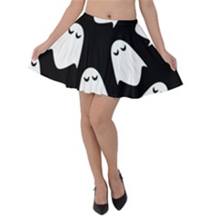 Ghost Halloween Pattern Velvet Skater Skirt by Amaryn4rt