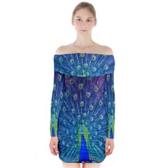 Amazing Peacock Long Sleeve Off Shoulder Dress by Simbadda