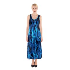 Digitally Created Blue Flames Of Fire Sleeveless Maxi Dress by Simbadda