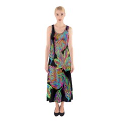 Autumn Pattern Dried Leaves Sleeveless Maxi Dress by Simbadda