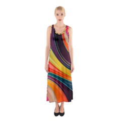 Abstract Colorful Background Wavy Sleeveless Maxi Dress by Simbadda