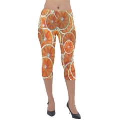 Oranges Background Texture Pattern Lightweight Velour Capri Leggings  by Simbadda