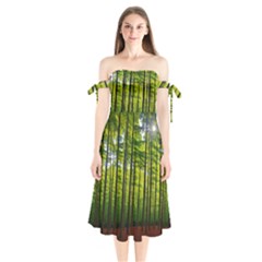 Green Forest Jungle Trees Nature Sunny Shoulder Tie Bardot Midi Dress by Ravend