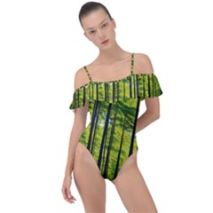 Green Forest Jungle Trees Nature Sunny Frill Detail One Piece Swimsuit by Ravend