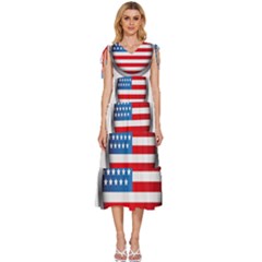 United Of America Usa Flag V-neck Drawstring Shoulder Sleeveless Maxi Dress by Celenk