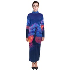 Dark Tree Sunset Landscape Art Turtleneck Maxi Dress by Ravend