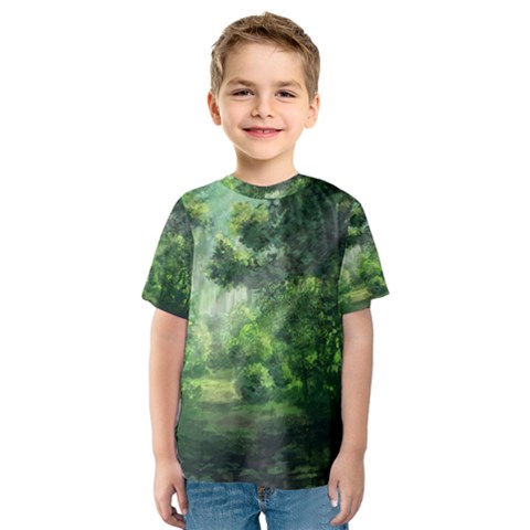 Anime Green Forest Jungle Nature Landscape Kids  Sport Mesh Tee by Ravend