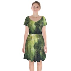 Green Beautiful Jungle Short Sleeve Bardot Dress by Ravend